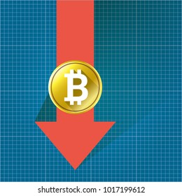 vector bitcoin market crash graph on blueprint background. Bitcoin hype concept vector illusrtation with blank space fo text. depreciation of bitcoin. Bitcoin's Price Drops