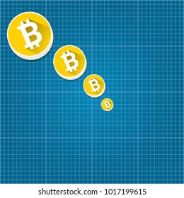 vector bitcoin market crash graph on blueprint background. Bitcoin hype concept vector illusrtation with blank space fo text. depreciation of bitcoin. Bitcoin's Price Drops