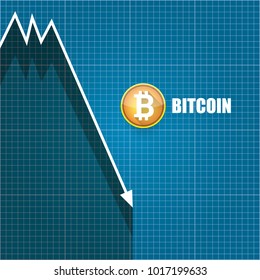 vector bitcoin market crash graph on blueprint background. Bitcoin hype concept vector illusrtation with blank space fo text. depreciation of bitcoin. Bitcoin's Price Drops