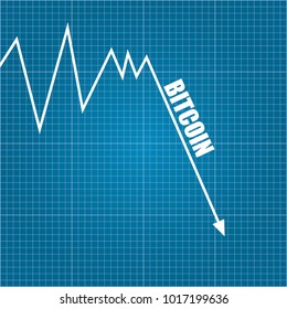 vector bitcoin market crash graph on blueprint background. Bitcoin hype concept vector illusrtation with blank space fo text. depreciation of bitcoin. Bitcoin's Price Drops