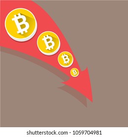 vector bitcoin market crash graph on grey background. Bitcoin hype concept vector illusrtation with blank space fo text. Bitcoin's Price Drops