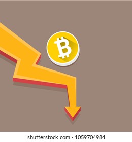 vector bitcoin market crash graph on grey background. Bitcoin hype concept vector illusrtation with blank space fo text. Bitcoin's Price Drops