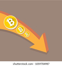vector bitcoin market crash graph on grey background. Bitcoin hype concept vector illusrtation with blank space fo text. Bitcoin's Price Drops