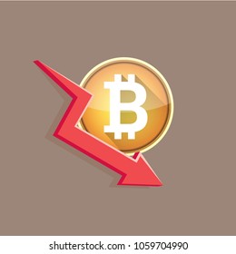 vector bitcoin market crash graph on grey background. Bitcoin hype concept vector illusrtation with blank space fo text. Bitcoin's Price Drops