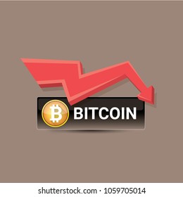 vector bitcoin market crash graph on grey background. Bitcoin hype concept vector illusrtation with blank space fo text. Bitcoin's Price Drops