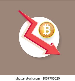vector bitcoin market crash graph on grey background. Bitcoin hype concept vector illusrtation with blank space fo text. Bitcoin's Price Drops