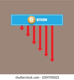 vector bitcoin market crash graph on grey background. Bitcoin hype concept vector illusrtation with blank space fo text. Bitcoin's Price Drops