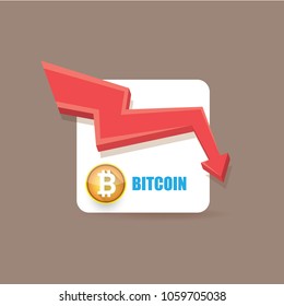 vector bitcoin market crash graph on grey background. Bitcoin hype concept vector illusrtation with blank space fo text. Bitcoin's Price Drops