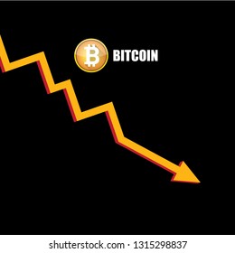 vector bitcoin market crash graph on black background. Bitcoin hype concept vector illusrtation with blank space fo text. Bitcoin's Price Drops 