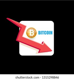 vector bitcoin market crash graph on black background. Bitcoin hype concept vector illusrtation with blank space fo text. Bitcoin's Price Drops 
