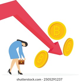 vector bitcoin market crash graph on black background. Bitcoin hype concept vector illusrtation with blank space fo text. Bitcoin's Price Drops

