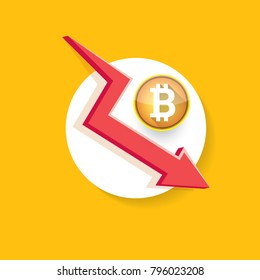 vector bitcoin market crash graph on orabge background. Bitcoin hype concept vector illusrtation with blank space fo text. depreciation of bitcoin. Bitcoin's Price Drops
