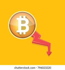 vector bitcoin market crash graph on orabge background. Bitcoin hype concept vector illusrtation with blank space fo text. depreciation of bitcoin. Bitcoin's Price Drops
