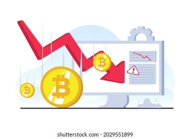 Vector, bitcoin price fall down causing investor huge loss, bitcoin price collapse, crypto crash, cryptocurrency falling down