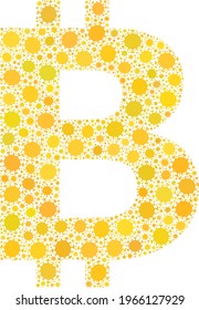 Vector bitcoin symbol covid mosaic icon organized for pandemic illustrations. Bitcoin symbol mosaic is designed with randomized covid viral items.