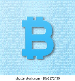 Vector Bitcoin symbol. Crypto currency digital illustration on a binary background. Cryptocurrency for electronic payments. Virtual cash, web money, blockchain technology, online mining concept
