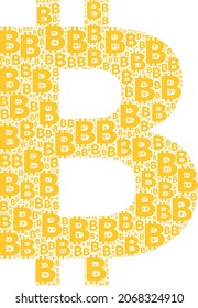 Vector bitcoin symbol fractal is designed of random recursive bitcoin symbol pictograms. Fractal collage of bitcoin symbol.
