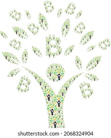Vector bitcoin tree man composition is created from repeating fractal bitcoin tree man pictograms. Fractal composition from bitcoin tree man.
