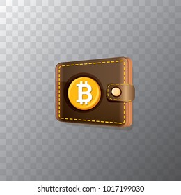 vector bitcoin wallet with golden bit coins isolated on transparent background. vector Bitcoin icon or symbol