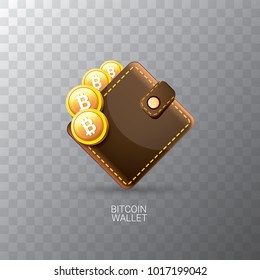 vector bitcoin wallet with golden bit coins isolated on transparent background. vector Bitcoin icon or symbol