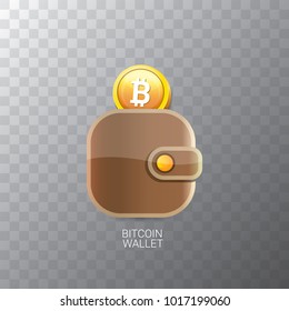 vector bitcoin wallet with golden bit coins isolated on transparent background. vector Bitcoin icon or symbol