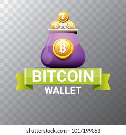 vector bitcoin wallet with golden bit coins isolated on transparent background. vector Bitcoin icon or symbol