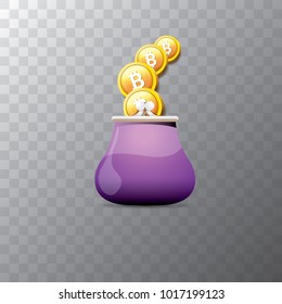 vector bitcoin wallet with golden bit coins isolated on transparent background. vector Bitcoin icon or symbol