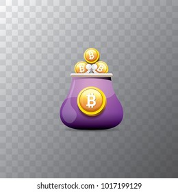 vector bitcoin wallet with golden bit coins isolated on transparent background. vector Bitcoin icon or symbol