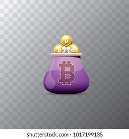 vector bitcoin wallet with golden bit coins isolated on transparent background. vector Bitcoin icon or symbol