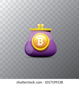 vector bitcoin wallet with golden bit coins isolated on transparent background. vector Bitcoin icon or symbol