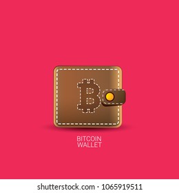 vector bitcoin wallet  isolated on pink background. vector Bitcoin icon or symbol