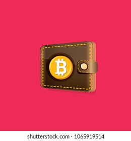 vector bitcoin wallet  isolated on pink background. vector Bitcoin icon or symbol