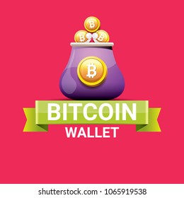 vector bitcoin wallet  isolated on pink background. vector Bitcoin icon or symbol