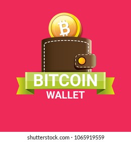 vector bitcoin wallet  isolated on pink background. vector Bitcoin icon or symbol
