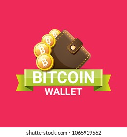 vector bitcoin wallet  isolated on pink background. vector Bitcoin icon or symbol