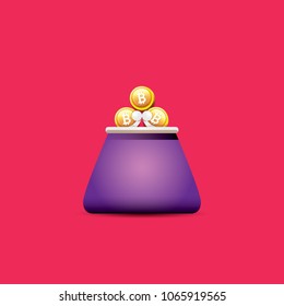 vector bitcoin wallet  isolated on pink background. vector Bitcoin icon or symbol