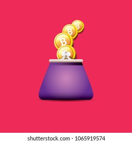 vector bitcoin wallet  isolated on pink background. vector Bitcoin icon or symbol