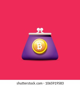 vector bitcoin wallet  isolated on pink background. vector Bitcoin icon or symbol