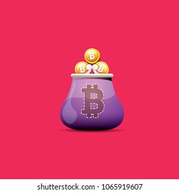 vector bitcoin wallet  isolated on pink background. vector Bitcoin icon or symbol