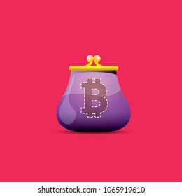 vector bitcoin wallet  isolated on pink background. vector Bitcoin icon or symbol