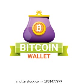 vector bitcoin wallet isolated on brown background. vector Bitcoin cryptocurrency icon or symbol with wallet. cryptocurrency concept icon