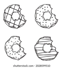 Vector of Bite Donut hand drawn sketch style. Drawing element design. Used for menu, poster, banner, label, logo or printed t-shirts, etc.