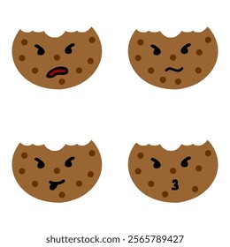 vector of bitten cookies with various expressions