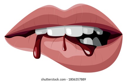 Vector bitten female lip in graphic style