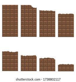 Vector Bitten Milk Brown Schokolade Bar Nahtloses Muster. Süßes Lebensmittelset.