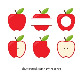 Vector bitten red apple Apple cut in half Leave space for adding text.