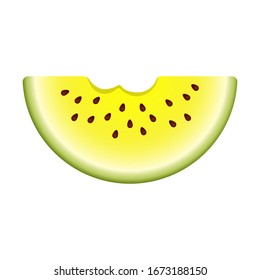 Vector bitten semicircle slice yellow watermelon. Cute Vector illustration gradient fill isolated on white background, cartoon logo and icon. Concept of healthy lifestyle and ripe fruits