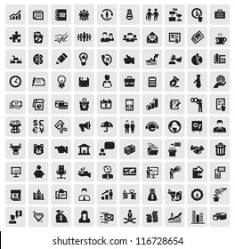 vector black 100 business web icons set on gray