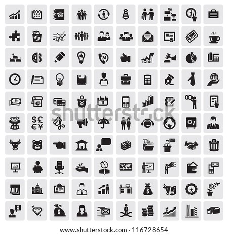 vector black 100 business web icons set on gray