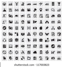 vector black 100 web icons set on gray